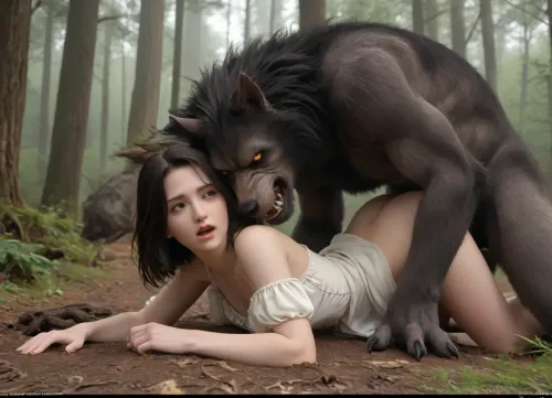 werewolf fucks a vampire, long black hair, doggy style sex, side view, facial orgasm, open mouth. A haggard face.His hand was tangled in her hair. In a gloomy forest, among gnarled, gnarled trees, illuminated Dark, Fantasy, page, <lora:Dark Fantasy:.5>