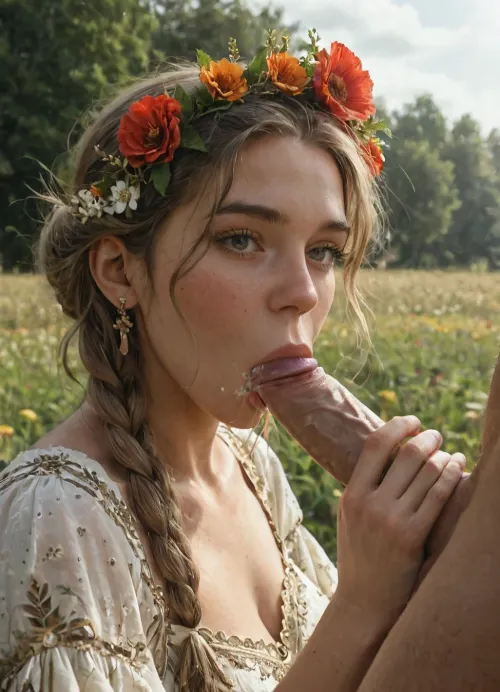 The flower whisper: a timeless dance amidst the golden fields of slavic culture