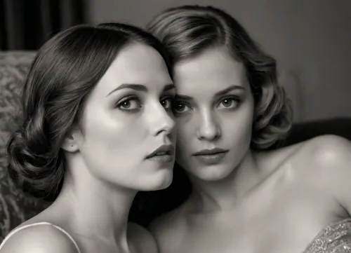 1920s intimate erotic pornographic photos, black and white photo, ultra-realistic, perfect face, perfect eyes, 2 woman, sex on couch