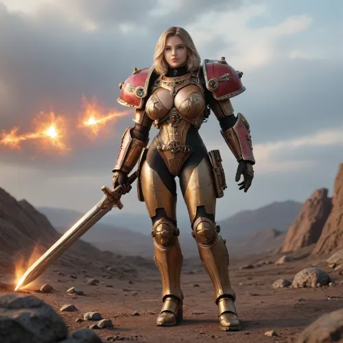 (One person), (beautyful women), (Warhammmer 40k), (Sci-fi citadel), (All limbs covered), (heavy fullbodyarmor), (full Bodysuit), (detailed decorated armor), epic sword, heavy bolter, ((space-marine armor)), (beautiful face), (masterpiece), blond hair, (very tall athletic figure), (giantic breasts), (busty)