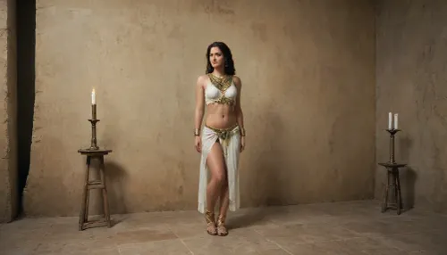 a full body oil on canvas painting, of a beautiful 30yr brunette woman with fringe hair, anorexic A captivating image of a woman in an Egyptian-inspired costume, standing in a grand, ornate hall, adorned with rich gold and teal colors, detailed carvings, and lit candles. Her detailed attire, featuring golden jewelry, and intricate sandals, evokes ancient Egyptian royalty, all within a dramatic, high-key lighting atmosphere. an oil on canvas painting, contest winner, figurative art, young woman with long dark, in style of Luis Royo, an airbrush abstract figurative art, <lora:flat_chested_v3.5:.5>, <lora:xl_more_art-full_v1:.5>, <lora:oil painting:.3>, <lora:Exposed-BP-4:.3>