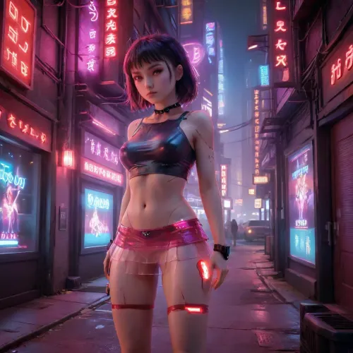 Normal eye, normal hand, cyberpunk, night city, red light district, cyber city, Robot, Skin, Android, microskirt, extremely, short, skirt, transparent skirt, <lora:robot_skin_XL_1.0.6:.5>, <lora:cbcity2:.5>, <lora:MicroSkirt_XL:.5>