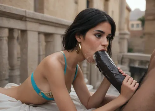 (18 years old:1.8), (slim body:1.6), Princess Jasmine from Aladdin with, (cum on face:1), cum all over her face, (young face:1.6), (young body:1.6), (short body:1.7), Belly dancer outfit, Quarter bra, no panties.. Orgasm face. Cum everywhere., (sucking black cock:1.8), (mouth wide strech:1.6), in the balcony, orgasm face, open mouth. sweaty hair. Cumshot., (mans hand pulls her hair:1.5), (massive cock:1.9), (handjob:1.3), grabs cock with her two hands, (natural tan skin), perfect hands, perfect fingers, sucking deep the head of the cock, (mouth wide open to her limit:1.7), the cock is too big for her little mouth, (side view:1.6), (full lenght body:1.6)