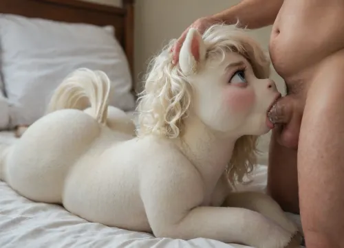 (Female adult wild pony, white fur, deepthroat:1.4), HD view, forced sex, lying on stomach, on bed, after anal sex, cum on round ass, exposed anus, big fat pussy, chubby anus, chubby vagina, puffed vagina, sucking cock, blowjob, cock in mouth, cock sucking, penis sucking, Ahegao, orgasm, <lora:600318_training_data:1.9>