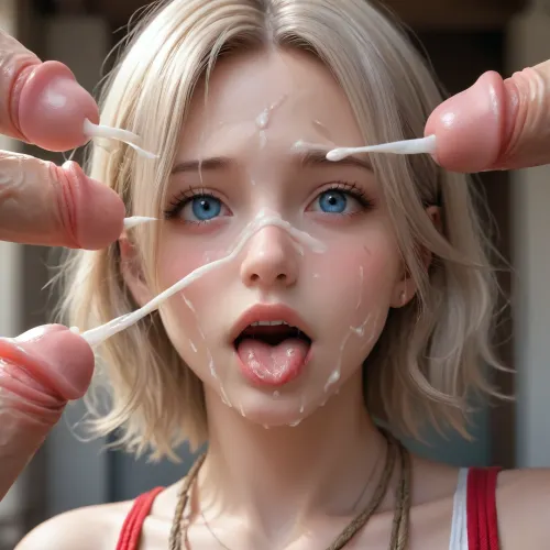 Waka Misono, bukkake, (hyper-detailed), 2D, best quality, ropes of white cum over her face, masterpiece, ((girl is getting a lot cum on face, mouth open, tongue out, (big penis cumshot:1.2))), ''99'
