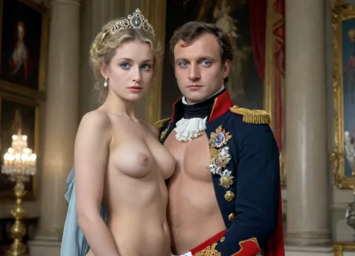 (((A 1man 1woman)), with, ((emperor napolean bonaparte standing with naked noble woman))), (()), ((standing togwther in french ball gala)), ((in ball gown)), ((palace background background)), wet body, (emperor napolean is wearing his french army coat uniform), (((clothed))), ((dynamic pose)), (vivid colour details), (), ((perfect colours)), (perfect iris eyes), (symmetrical eyes), (erotic face), perfect hand, perfect fingers, from side, low angle shot, looking at viewer, noble curly hair, perfecteyes, identical eyes, iris eyes, blue eyes, perfect eyes, clothes, <lora:lora-sdxl-perfect-eyes:.5>, <lora:xl_more_art-full_v1:.5>