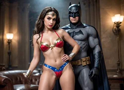 BATMAN and Wonder Woman, sex, microbikini, <lora:microbikini_sdxl_1:.8>