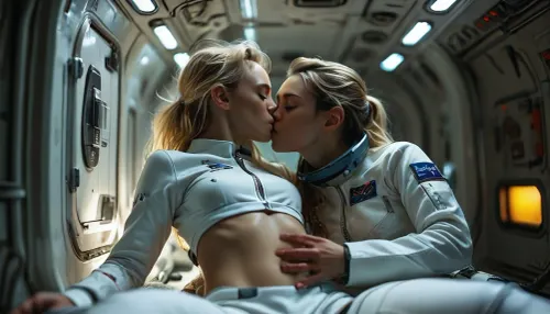 2women, Diana and Maria, full body view of Diana and Maria are astronauts on a space ship and enjoy lesbian oral sex in weightlessness surrounding, (casual kissing nipples by hovering above the ground:1.5), (long detailed hard nipples:1.3), (((hovering bodies:1.5))), ((floating bodies in zero gravity)), (((weightlessness))), Diana is a female 40 years old Astronaut, Diana has a perfect face, a slender and athletic body, blonde long hair, Blue eyes, small breasts, (flat-chested:1.2), (wearing white space uniform:1.4), (half pulled down uniform pants:1), (Dianas body floats weightlessly horizontal in middle of room), Maria is an slender African astronaut with ultra dark skin, highly detailed futuristic huge captain sleeping place on spaceship, LED lamps, low light, different screens, futuristic technic, (supernova outside window), cinematic, (masterpiece, detailed), upside, down, one, cunnilingus, 2girls, girl, licking, pussy, orgasmface, highly detailed, breathtaking, panoramic, but, mad-2cbrrm, mad-1cbrrm, (3D, Framed, Woman), Macabre, <lora:MJ52:1.1>, <lora:BUT_SDXL_SHS:1.1>, <lora:style_lora_realis:1.2>, <lora:Neon_Cyberpunk_Cyberarm_SDXL:1.7>, <lora:add-detail-xl:1.9>