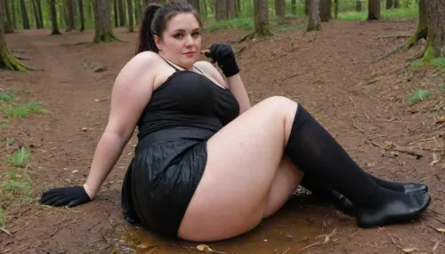 18 jährige Fette SSBBW im Wald liegende Fraue dunkle Haare Ponytail, dicke Schenkel BBW, dicker Bauch BBW, black long Socks, schwarze Handschuhe, black skirt, Hairy Pussi, Perfekt eyes, Perfekte Finger, c4rvy, open, spread legs, closed, long, pubic, bad, bright, 1-alpha, .8>, s3xyg0th, (peeing:1.1), <lora:real-humans-PublicPrompts:.8>, <lora:220437_training_data:2>, <lora:Bbw diaper_epoch_1:.8>, <lora:253562_training_data:2>, soakingwetclothes, <lora:soakingwetclothesXL:.8>
