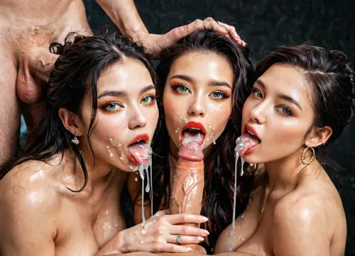 Three women, UHD 8K, extreme realism, maximum detail, (no top dress, black hair, fine fingers, fine anatomy, fine face, beautiful face, Korea woman, extremely beautiful, natural eyes, mascara, thin lips, red lipstick, octane rendering, astonishing beauty, high definition.18s, best quality, ultra-detailed, masterpiece, finely detail, highres, 8k wallpaper, naked, white skin, spitroast, intricate, highly detailed, insanely detailed, best lighting, perfect illumination, (best illumination), (best shadow, best shadows), full scene picture, full-length photo, ((ultra-detailed)), (intricate details:.6), (Three women grasped the testicles.), professional photography, photo-realism, award winning photography, dslr, hyperrealistic, 35 mm, (Fujifilm XT3, analog style, professional DSLR photo, film grain:.8), sharp focus, Great Composition, highly complex, (intricate detail:1.2), ((full nudity)), (firm round boobs), front view, waist, her eyes are looking at camera, (open mouth), woman deepthroating a dick, (((orgasm))), (((horny))), ((big detailed green eyes)), big detailed perfect tits, swallowing dick, horny adult adult adult girl, transparent liquid flow from mouth to the boobs, focus on eyes, liquid splashing out of mouth, deepthroat all the way to base, full dick swallow, liquid spraying out of mouth, sloppy blowjob, hard deepthroat, yellow hair, ponytail hair, ahegao face, orgasm face, shocked face, male hand holding back of adult girl head, male hand pushing head on to penis, male hand pushes adult girl all the way onto penis, side view, white male, strong white male, 1adult man, from side, hug and suck, large breasts, looking up, love, head grab, pants pull, Yellow water flow in mouth, overflow), <lora:lickingOral_lora:.8>, oral sex, licking penis, blowjob, beautiful penis, one penis, perfect glans, penis in Yellow water flow, penetration, face covered in Yellow water flow, penis on lips, bukkake, more Yellow water flow, <lora:murkysCumOnTongue_1:.8>, ejaculation, ejaculatiing penis, perfect penis, text_realcumAI, (dripping Yellow water flow:1.4), ((semen splashed on body and face)), opaque glue splatter on cheek, opaque glue on tongue, Yellow water flow on tongue, Yellow water flow in mouth, drip Yellow water flow, Yellow water flow drops>>> Face, (Focus:1.2), Garterbelt, black, fabric, floral, embroidery, wearing, the, garterbelt, iron, chains, EjaculatingCum, motion, lines, 1boy, multiple, boys, facial, Yellow water flow, in, on, tongue, hetero, cuminmouth, sexy, wedding, dress, facefuck, helpless, sucking, dick, forced, cock, penis, man, standing, fucking, her, mouth, ring, gag, >>>highest quality, RAW image, detailed face, full color, covered by Yellow water flow, (((one bbc erect penis:1.2))), (((gangbang))), (((group sex))), ((Yellow water flow)), ((posing with BBC:1.4))