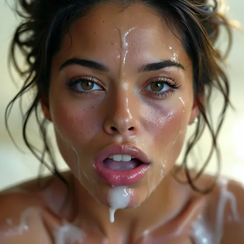 30 year old female Tahitian queen, covered in thick white realistic cum, sexy expression, orgasm, orgasm face, Mouth half open, tongue on lip, eyes half closedwoman, cum, on, face, <lora:MJ52:.3>, <lora:BUT_SDXL_SHS:1.3>, <lora:add-detail-xl:.7>, <lora:CinematicStyle_v1:2>, <lora:JustCum:1.5>