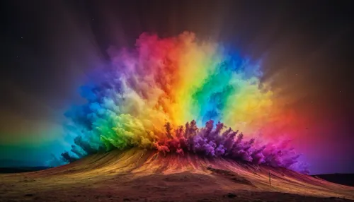 (mycelium network), hmiracle, rainbow light circeled in open universe, orbit, rainbow storm, rainbow fire, rainbow air, rainbow earth