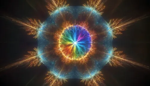 4d microscope macro zoom, glowing star supernova, transparent, light sparks, (glowing fractal of stars), miracle, rainbow light gold cristal in open universe, orbit, rainbow fire, rainbow air, rainbow earth
