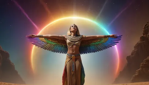 rainbow light, open universe, flying 33 year old dark concentrated egyptian preist
