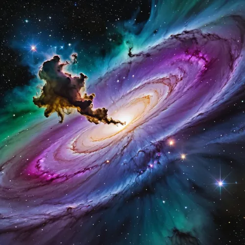 A casual photo of Cosmic universe nebula in watercolor style, ethereal and dreamy space scene, swirling galaxies and stardust, vibrant glowing colors, bright yellow, pure white, neon green, deep purple, vivid magenta, and black void background, fluid watercolor washes, soft bleeding edges, translucent layers, luminous stars and cosmic dust, high detail, artistic, magical atmosphere, 4k