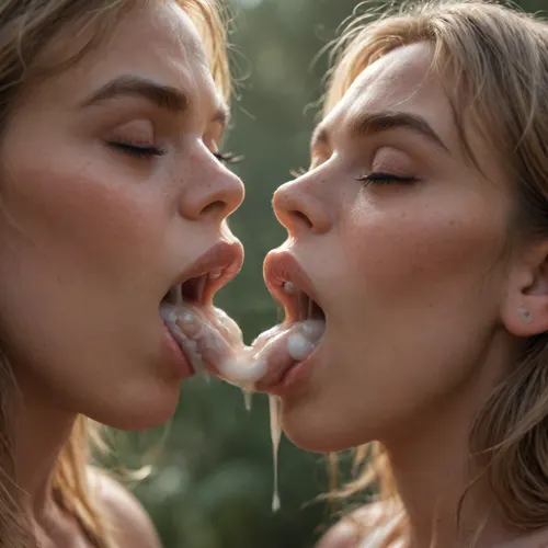 (close-up two faces licking the cum from cock), lying on bed, natural movement, side view, insanely hot natural face, freckles pale skin, full sensual lips full of white thick cum, open mouth for cum load, ((vainy curved cock cum dripping on their mouth)), closed eyes, dark and blonde longe bangs haircut, lwaup, lying, oneaup, with, one, arm, up, botaup, both, arms, onestr, stretched, botstr, 30 years old, ashlynn_spektre_xl, <lora:LyingWithArmUp.1.0:1.4>, <lora:()Ashlynn Spektre XL:1.3>, <lora:dark:.8>