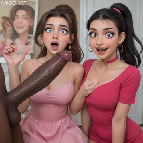 reiq art, tamada heijun art, strongbana art, dross art, aroma art, moisture art, siroc art, (((interracial couple))), 1girl, 1men, (pink dress), hot, ponytail, (BBC), (huge black penis), (grabbing cock), (happy shocked by the cock size:1.5), (looking on penis), (dripping cum:1.5), “BBC” choker, sexy high heels, detailed, ultra detailed, high resolution, happily surprised, detailed face, mouth wide open, many women around, people watching