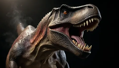 black background, roaring dinosaur T-Rex
