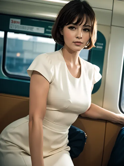 莫斯科地铁的苏联女人是个真正的美人. 她的全长裙子和丝袜都非常有风格,头发被剪断了. 她有一个微笑 可以点亮整个火车车。 她的皮肤是光滑和瑕疵