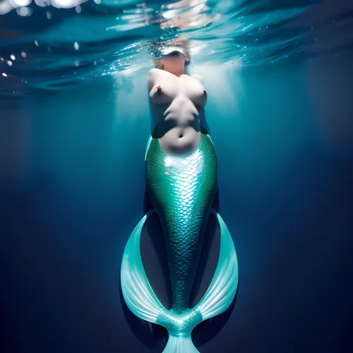 高品質の8k DSLRカメラの女性は、彼女の腕のない人魚の尾で写真を撮りました