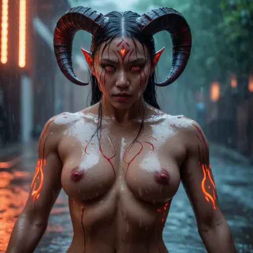 Asuka, a demon girl with long red hair and glowing eyes, becomes obsessed with a magical picture that shows her naked body glowing with mystical energy. She becomes obsessed with this image and begins to use it as inspiration for her art. Her nude pictures