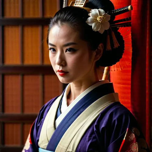 La jeune femme s'assit devant la geisha, les yeux fixés sur l'image d'un samouraï. Elle était perdue dans la pensée, s'imaginant comme un guerrier, maniant une épée et se battant pour la justice comme sur cette photo. La geisha
