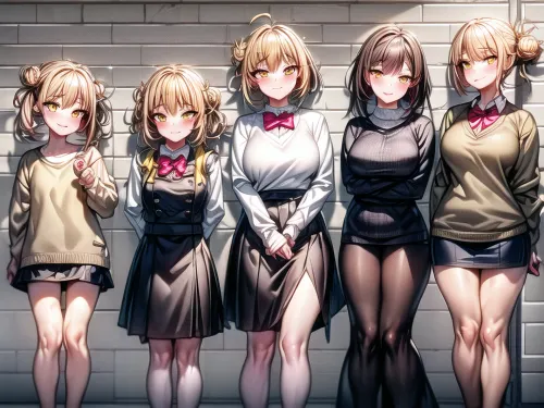 画面中的女孩有短发和可爱的脸,有大胸和双包. 她穿着超详细的衣服 包括一件有四层的衬衫 年龄进步 左到右 完美的面孔 完美的面孔 户外笑容,