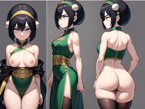 En la figura del reloj de arena, Toph Beifong era un maestro de su artesanía. Tenía un simple backgound, pero sus habilidades eran inigualables. Su cuerpo fue esculpido a la perfección y tenía la cantidad perfecta de curvas