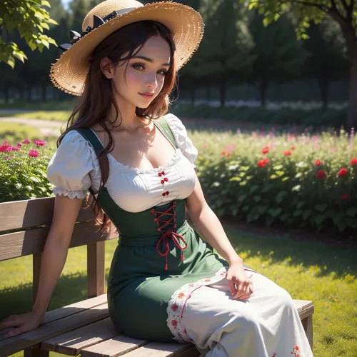 The idyllic garden setting was bursting with beautiful flowers and vibrant colors, creating a delightful contrast with the girl's radiant smile and festive attire