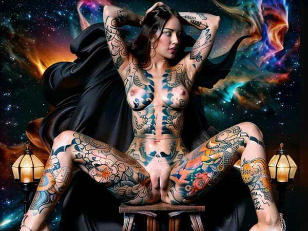 (Masterpiece), Group of women sexy girls pose nude, women sits in the middle of the shot, subject is in the middle of the frame, warrior, seductive, sexy, long dark eyelashes, tall, athletic, ((tattoo full body.)), full height, (4k nude), stands next to a transparent base on which sits a perfectly beautiful naked woman, depth of field, ray, (((perfect face))), (((perfect eyes))), (((normal eyes))), (full body close up, realistic full body view), 8k, (visible labia), (visible pussy), (vagina), (shaved pussy), (beautiful BDSM, thighs), (BDSM BDSM, visible body, giant breasts, visible breasts, vagina, (Tahitian, Swedish, French)), all 4k, facial detail, 4k, (NSFW), aphrodisiac, highly arousing, perfect girls, sexy body, visible pussy 8K, wet pussy, open pussy, beautiful hair detail, long wavy, tousled hair, (multikcolor hair), ponitals, braid., long legs, there is a scene in the background, ((sunrise coming out of the nebula)), (complex background, lots of background elements), (((8k wallpaper))), YakuzaTattoo, <lora:tbh45-:.8>, <lora:YakuzaTattoo_Concept-20:.8>, <lora:m99_labiaplasty_pussy_2:.5>
