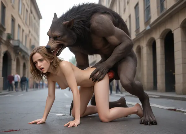 werewolf brutally rapes Hermione Granger, she moans very loudly with pain, anal sex, vaginal sex, publicly, Public rape, doggy style, sex with werewolf, raped by werewolf, werewolf knotted penis destroys her virginity, blood dripping down her thighs, (trickles of blood on her thighs), she's almost dying, pain, suffering, tears, agony, very legal age, (fully nude), (full-length image)