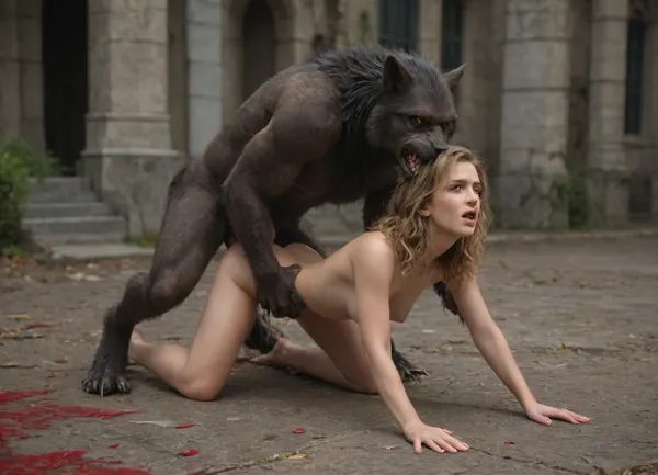 werewolf brutally rapes Hermione Granger, she moans very loudly with pain, anal sex, vaginal sex, publicly, Public rape, doggy style, sex with werewolf, raped by werewolf, werewolf knotted penis destroys her virginity, blood dripping down her thighs, (trickles of blood on her thighs), she's almost dying, pain, suffering, tears, agony, very legal age, (fully nude), (full-length image)