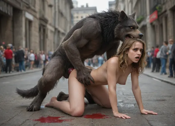 werewolf brutally rapes Hermione Granger, she moans very loudly with pain, anal sex, vaginal sex, publicly, Public rape, doggy style, sex with werewolf, raped by werewolf, werewolf knotted penis destroys her virginity, blood dripping down her thighs, (trickles of blood on her thighs), she's almost dying, pain, suffering, tears, agony, very legal age, (fully nude), (full-length image)