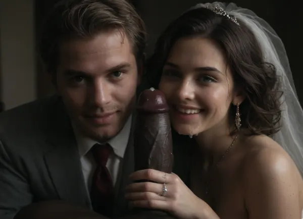 interracial, pov of black penis ., (((1white cuckold husband in suit is behind the bride hugging the bride he is happy and look at the camera))), very large black penis, The happy chubby Persian bride in sexy wedding dress, cum driping bride's chain' cum driping from black penis, drinking sperm from transparent glass cup, there is glossy and sticky sperm in cup, cup full of sperm, cum swallowing, ((gokkun)), (((cum drenched woman and man's face))), . cum dripping from the corners of her lips, The woman holds the cup under the black cock., happy, woman, cum, on, face, <lora:671410_training_data:1.1>, <lora:dark:.5>, <lora:677862_training_data:.8>, <lora:happy_v2:1>, <lora:JustCum:.8>