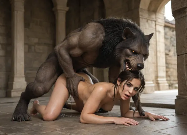 giant werewolf brutally rapes Lara Croft from Tomb Raider, she moans very loudly with pain, anal sex, vaginal sex, thick knotted penis, doggy style, sex with werewolf, raped by werewolf, werewolf knotted penis destroys her virginity, blood dripping down her thighs, (trickles of blood on her thighs), she's almost dying, pain, suffering, tears, agony, very legal age, in ancient dilapidated temple, (fully nude), (full-length image)