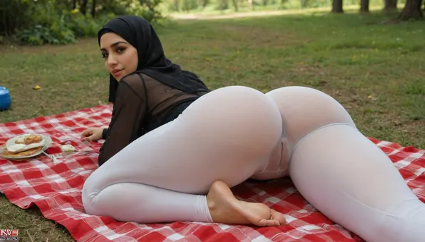 hinata, huge sexy lips, super model, on picnic, eyes, octane render, hdr, waist, thick thighs, nose, hijab, brown eyes, big lips, ass sticking out, hyper large ass, puffy vulva, puffy labia, focus on ass, translucent, white yoga pants, (see through cloths:1.3), lying open legs, inviting you in