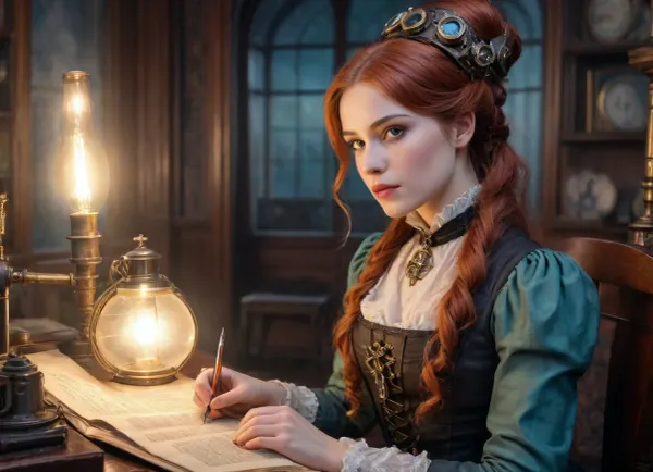 cinematic, steampunk watercolor, pencils, Victorian era 19th century, steampunk, liminal space, watercolor pencils