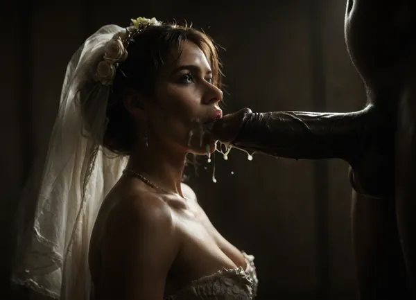 (3Black skin muscular man), (3 very large and thick black cock), monster black cock, ((A close-up of a Presian Bride in wedding dress, Beside her lies a delicate white bridal bouquet)), ., (Thick, glossy white cum with creamy undertones is slowly poured over bride's face and the flowers, dripping down the sides and partially covering the eyes), . The lighting is soft and cinematic, enhancing the shine of the sperm, the texture of the slime, and the dark contrast of the background. The scene feels poetic, artistic, and symbolically messy—blending elegance with surreal distortion., facialized, superfacialized, 3, <lora:facialized:1.3>, <lora:dark:.8>, reij-snrs, light, and, shadow, by, <lora:sunriseSDXL-000009:.8>