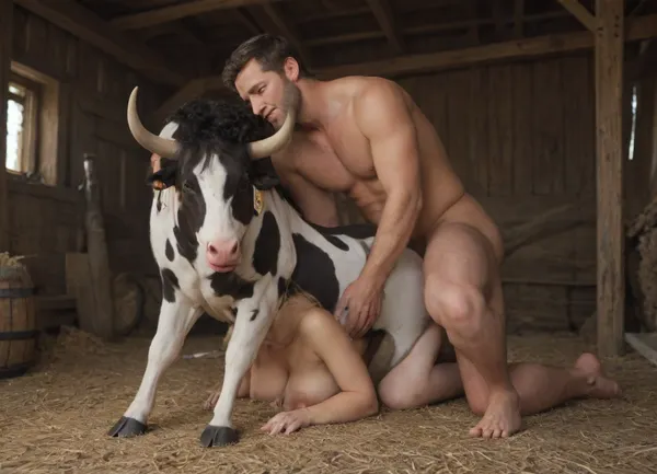 A film adaptation of an ancient Greek myth, Queen Pasiphae is locked inside the body of a wooden cow, a wooden cow is inseminated by a huge bull member of a breeding bull, sex of a bull and a wooden cow, a bull member goes deep into Queen Pasiphae.