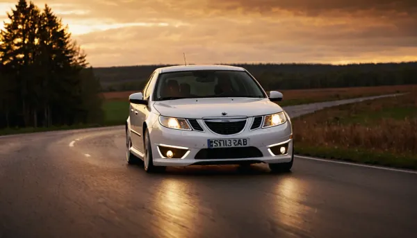 white saab 9-3 car, drifting