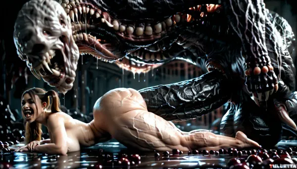 brunette in twintails, detailed face, (extreme lean body:1.3), mouth closed no emotions, (anal sex only:1.3), side view, (extreme ultra ultra hyper massive giant enormous black veiny cock:1.3), (massive black fanged horror monster behind woman fucking her in the ass:1.3), woman laying on stomach with ass up high, (ass up face down:1.3), monster behind woman pulling her ass up and fucking her in the ass, (massive black monster with extreme ultra hyper massive black veiny cock in woman ass:1.3), extreme hyper massive giant black veiny cock in ass, (extreme ultra hyper massive black veiny cock:1.3), massive black monster straddling over woman fucking he in the ass, (side view:1.3), massive black monster with hyper massive black veiny cock deep in ass, in an open meadow