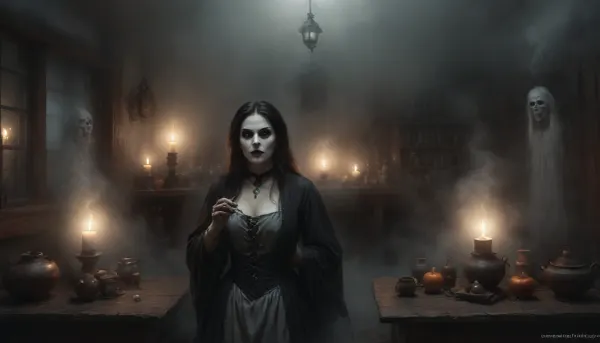 A slender, Very sexy, extremely flat-chested solo, (a witch prepares a magic potion:1.9), She wears an worn authentic wide open witch's outfit. Torn and holey clothes reveal sexy insights. Perfect face. A messy witch's kitchen deep in the forest. A crooked, miserable wooden hut, (A large pot simmers on the open fire.), colorful glowing magic potions are brewing. Numerous potion ingredients are lined up everywhere on the shelves. A highly detailed depiction of the witch's kitchen. The full moon bathes the room in silver light. The warm light from the fire and the candles in the room contrasts. break, (scary apparitions outside in the fog:1.8), ((ghostly, frightening huge white faces appear in the thick fog outside the window:1.8)), Black, and, white, art, black, pencil, shading, charcoal, drawing, toned, paper, brutal, dark, b/w, color, scheme, <lora:Black and white art.V1:1>, <lora:ahxl_v1:1.4>