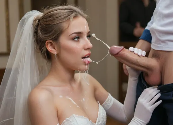 side view of three danish supermodels, 1bride and 2 bridesmaids, in the middle of giving a man a handjob when it suddenly cums on her face, (fully clothed:1.3), (white wedding dress:1.3), (white stockings), (white elbow gloves), handjob, (sharp facial features), messy hair, cum on forehead, cum on chest, (cum drool:1.3), (cum leaking from mouth:1.6), she is kneeling down, (cum everywhere:1.6), (cumshot:1.6), (facial:1.6), cum on her hands, (she has a hair bun), (sandy blonde hair), erect penis, white male, male in front of female, huge penis, perfect round firm D-cup breasts, happy, proud, cum on hair, (cum on face), faceless male, close up, huge cumshot, shirtpull, <lora:shirtpull_SDXL:.5>