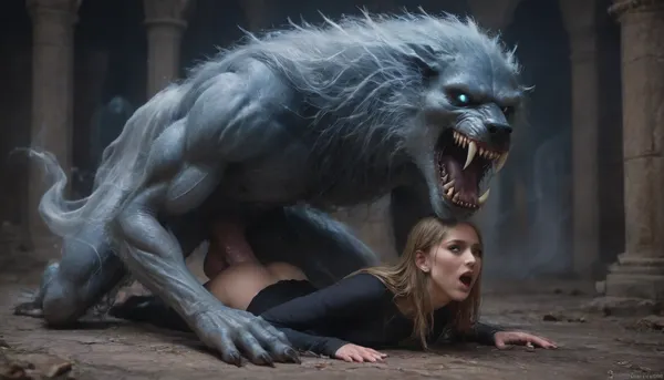 massive werewolf having sex with human female, vaginal sex, cum inside, (hard werewolf penis:1.8), modern-werewolf, mating press, fast movement, howling, female is flat-chested, ribbed cock penetrating pussy, passionate sex, female body pressed roughly against the ground, werewolf paw holds her head to the ground, all the way, moaning, big pussy juices, long sleeve tight bodystocking, athletic body, high definition, blue eyes, blond hair, long hair, extremely beautiful face, very detailed, werewolf opens its mouth and shows its sharp teeth. The scene is in the surroundings of an ancient castle, (some terrifying ghosts and other creatures of the night:1.7), are hiding in all possible corners of the great hall, watching the unlikely couple having sex. The atmosphere is frightening and arousing at the same time. perfect huge cock, high detailed, 1girl, 1boy, prone, bone, sex, from, behind, lora, (ProneBone-000010:.5), Black, and, white, art, black, shading, charcoal, toned, brutal, dark, b/w, color, scheme, <lora:Modern_Werewolf:.3>, <lora:Black and white art.V1:.8>, <lora:ahxl_v1:1>