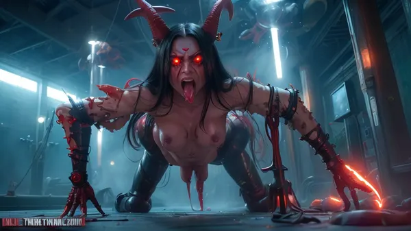 full frontal view from under looking up .extremely violently angry, vicious wicked witch amputee, goat horns, pussy in full view, glowing red eyeballs. black straight hair with bangs, futanari a lot of futinari witch girls 18 look like a young Marina Abramović and lady gaga naked fully nude half human alien hybrid bodies practicing hot yoga sweating profusely having sex . glowing red eyeballs. stretching and contorting while squirting cum .squatting. white vanilla icing dripping everywhere.squirting milk from pussy like a fire hose, split tongue dripping, futanari . long split tongue, hot yoga. having sex many positions. erect nipples . many appendages. glowing red eyeballs. sharp teeth futanari. bukkake. dildo spraying milk on girls. crucifix, alien symbols. torture devices.