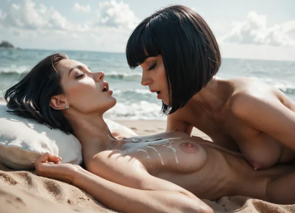 score_9, score_8_up, score_7_up, score_6_up, (((beautiful woman of 69 years old))), ((bob cut black hair, realistic hair)), lying on sand, side view, a male cuming on her chest, (cumshot:1.1), (excessive cum:.3), moaning, (shaved pussy:1), (((medium flat saggy tits))), (large cock), bedroom