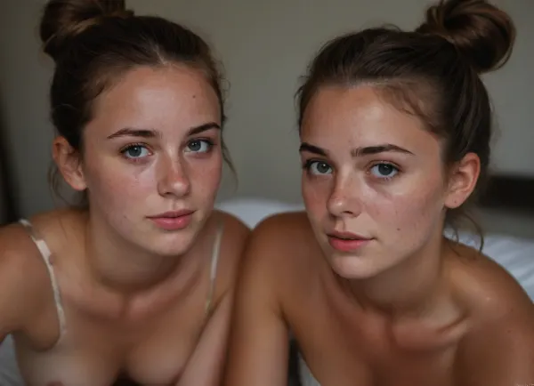 Higest quality, best quality, perfect hands, perfect face, perfect skin, 4k resolution, hdr, realistic lighting, realistic, realism, A petite flat chested college girlfriend, sunkissed skin, she has dark tan skin with bikini tan lines, she has brown hair in a messy bun, freckles on her face, she has a cute very detailed face, focus on her face, flat, chested, 4ng3l, face, tanlines, Best quality, 18 year old girl, Cheating on her boyfriend, boyfriend playing computer games in the background, treason, betrayal, cuckolding, beautiful face, high quality face, high eye quality, beautiful fingers, beautiful lips, beautiful teeth, high quality fingers, girls large exposed breasts, sexy nipples, Beautiful eyes, girls shaved pussy, brunette, long hair, full body view, 2man, 1girl, r3tro_cumshotz, cum, on, facial, dripping, thick, white, retro, cumshots, detailxl