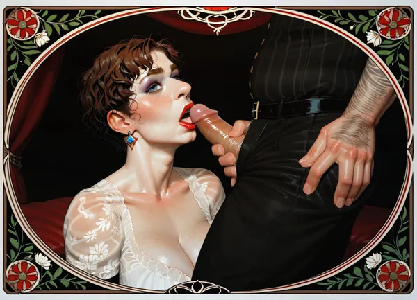 incase style, Art Nouveau style, chubby mature aristocrat women doggystyle fuck, ((dark pixie hair)), (makeup), incase, <lora:287175_training_data:.8>, n0uv34u, style, <lora:nouveau1:.8>