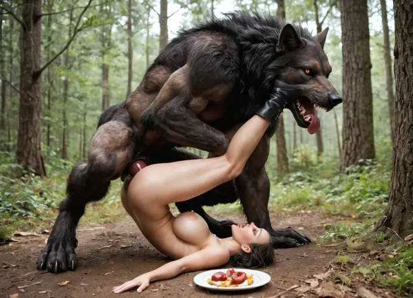 shaved pussy, vagina insertion, extreme realism, maximum detail, 1 woman of 69 years old, 1 werewolf, bestialism, sodomy, werewolf penetrated, hard fucked zoo sex, sex with beast, good anathomy, animal sex, real werewolf dick, real werewolf, orgasm, vaginal, oral, deep fuck, werewolf fuck woman, werewolf dick in to cunt, woman sucking werewolf dick, gets fucked by gigantic monster wolves, forest, side view, nice woman face, huge tits, ace contact, boots, black stockings, plate armor, large, breasts, big, boobs, huge, tits, <lora:bombshell_v2:.8>, <lora:01_Vortex_:.8>