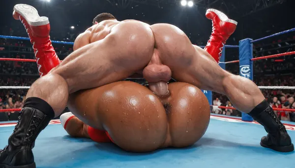 1989 tv show american gladiators, in a wrestling ring, tower vs. dallas, one caucasian male and one brown skin latina female wrestler, in front of a massive crowd, ((mating press position)), huge white dick, she looks shocked, sweaty, (huge tits out), ((red white and blue singlets)), wrestling one-piece, tall nylon wrestling boots, spandex/lycra and nylon